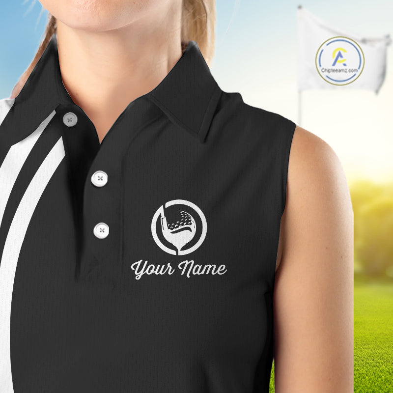 Women sleeveless polo shirt custom name black and white golf shirt, team golf shirts ladies NQS9844