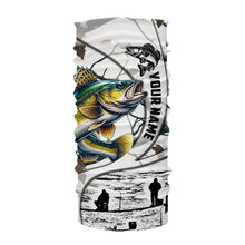 Load image into Gallery viewer, Ice fishing walleye winter camo ice fishing clothing Custom name  fishing shirt, gift for fisherman NQS2590
