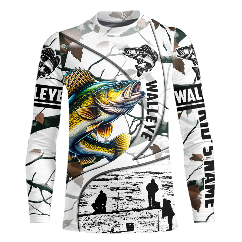Ice fishing walleye winter camo ice fishing clothing Custom name fishing shirt, gift for fisherman NQS2590