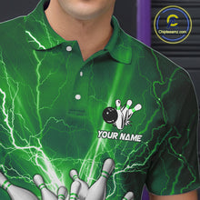 Load image into Gallery viewer, Men's Bowling Shirts Custom Green Lightning Thunder Bowling Team Jersey, gift for team Bowlers NQS10602