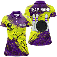 Load image into Gallery viewer, Yellow and Purple Grunge Camo Heartbeat Bowling Shirts For Women Custom Bowling Team Jersey NQS8670