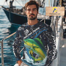 Load image into Gallery viewer, Custom Mahi Mahi Fishing Camo Long Sleeve Fishing Shirts, Personalized Mahi Mahi Fishing Team Jersey NQS10843