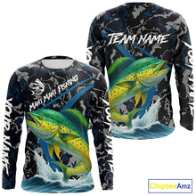Load image into Gallery viewer, Custom Mahi Mahi Fishing Camo Long Sleeve Fishing Shirts, Personalized Mahi Mahi Fishing Team Jersey NQS10843