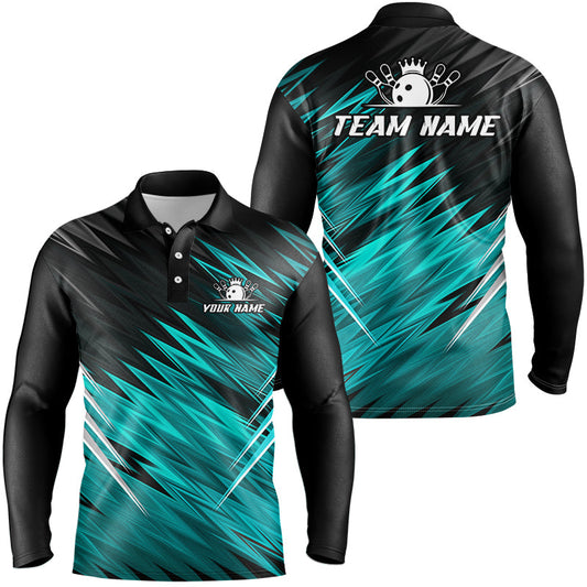 Cyan Blue and Black Bowling Shirts For Men Custom Name and Team name Bowling Jerseys Bowlers Outfit NQS8889