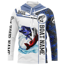 Load image into Gallery viewer, Bass Fishing blue camo American Flag Custom name & boat name performance Long Sleeve Fishing Shirts NQS5190