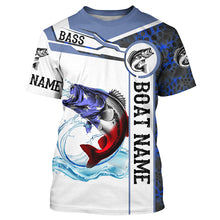 Load image into Gallery viewer, Bass Fishing blue camo American Flag Custom name & boat name performance Long Sleeve Fishing Shirts NQS5190