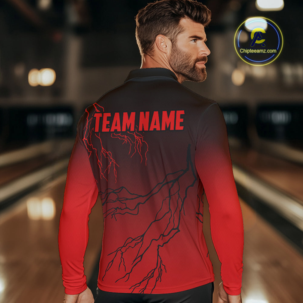 Black and Red gradient Lightning thunder storm Bowling shirts for Men Custom Bowling Team Jerseys NQS9353