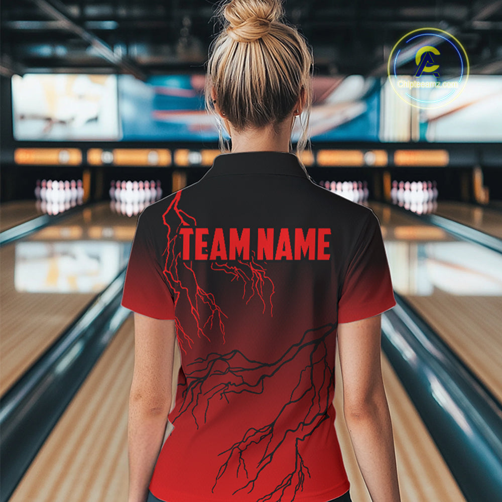 Black and Red gradient Lightning thunder storm Bowling shirts for Women Custom Bowling Team Jerseys NQS9353