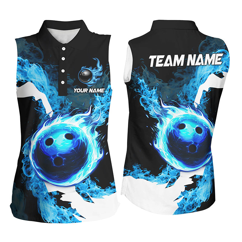 Blue Flame Fire Bowling Shirts for Women Custom Bowling Team Jersey Bowling Sleeveless Polo Shirts NQS8455