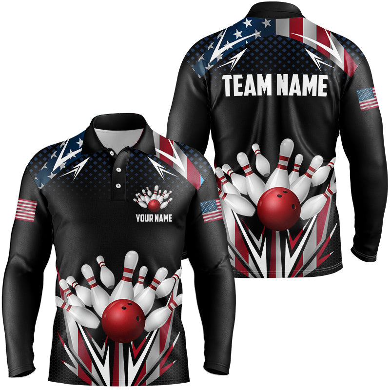 American flag Bowling Polo, Quarter zip shirts For Men Custom patriotic bowling team jerseys outfits NQS8689