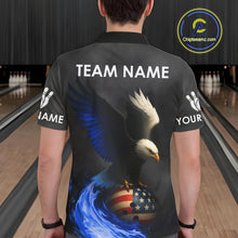 Load image into Gallery viewer, Black and White Eagle Blue Flame American Flag Bowling Shirt For Men Custom Team Bowling Jersey NQS10857