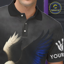 Load image into Gallery viewer, Black and White Eagle Blue Flame American Flag Bowling Shirt For Men Custom Team Bowling Jersey NQS10857