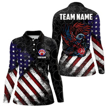 Load image into Gallery viewer, Retro American Flag Eagle Bowling Polo, 1/4 Zip Shirt for Women Custom Patriotic Bowling Team Jersey NQS9162