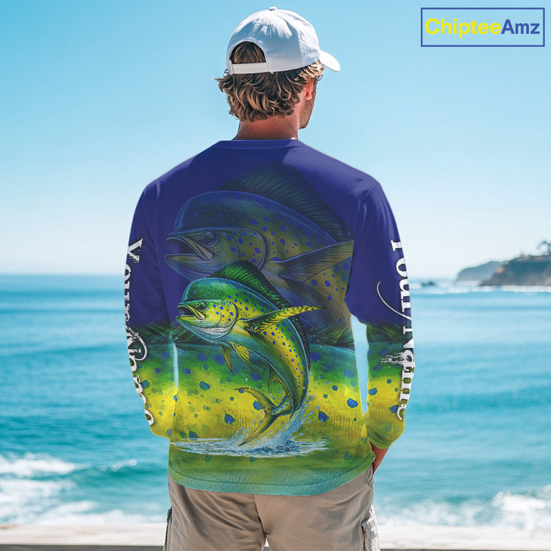 Personalized Mahi Mahi fishing scales blue sun protection fishing shirts, Dorado fishing jerseys NQS11435