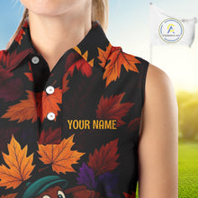 Load image into Gallery viewer, Golf Turkey Thanksgiving Women's Sleeveless Polo Shirt Orange Autumn Leaf Custom Golf top For Ladies NQS10637
