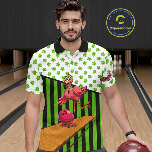 Green shamrock pattern flamingo Bowling shirts for Men Custom St Patrick's Day Team bowling outfit NQS11247