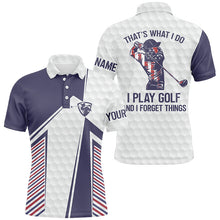 Load image into Gallery viewer, Red, white and blue Mens golf polo shirt custom That's what I do, I play golf and I forget things NQS7462
