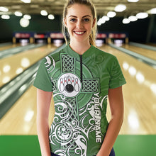Load image into Gallery viewer, Green Irish Tribal Cross St Patrick's Day Women bowling shirts Custom Lucky Bowling Team Jerseys NQS9382