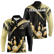 Load image into Gallery viewer, Personalized Black and Gold Bowling Polo, Quarter Zip Shirts For Mens Custom Bowling Team Jersey NQS9531