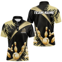 Load image into Gallery viewer, Personalized Black and Gold Bowling Polo, Quarter Zip Shirts For Mens Custom Bowling Team Jersey NQS9531