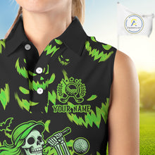 Load image into Gallery viewer, Green and Black Halloween Pattern Funny Skull Golf sleeveless polo shirt Custom Halloween golf top NQS10662