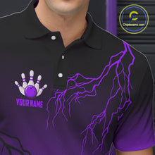 Load image into Gallery viewer, Black and Purple gradient Lightning thunder storm Bowling shirts for Men Custom Bowling Team Jerseys NQS10136