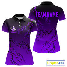 Load image into Gallery viewer, Black and Purple gradient Lightning thunder storm Bowling shirts for Women Custom Bowling Team Jersey NQS10136