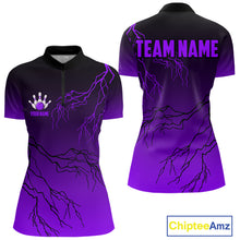 Load image into Gallery viewer, Black and Purple gradient Lightning thunder storm Bowling shirts for Women Custom Bowling Team Jersey NQS10136