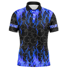 Load image into Gallery viewer, Black and Blue Flame camo Men bowling shirts Custom Flame Bowling Shirt Team Bowling Jersey NQS8962
