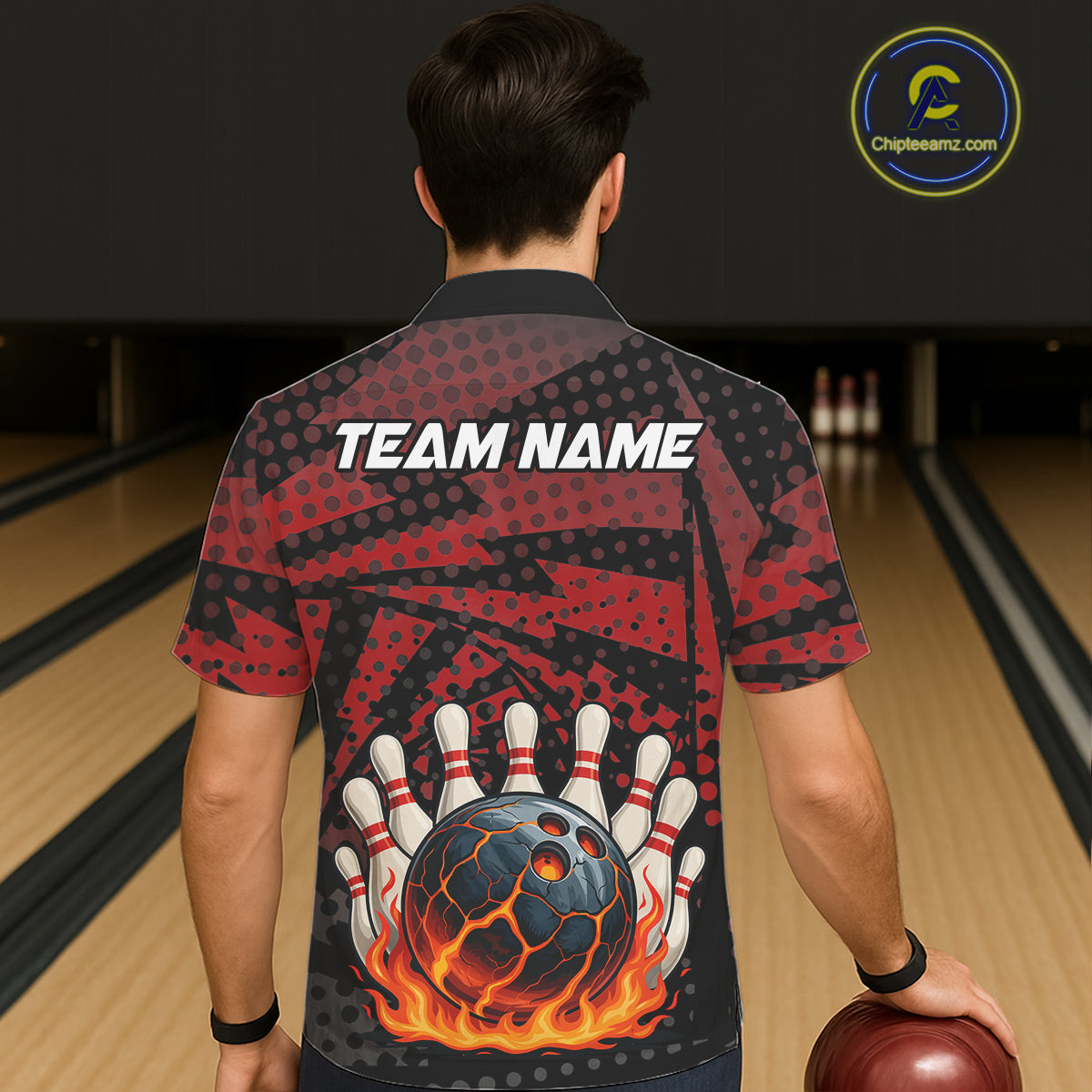 Black and Red pattern Flame Bowling Hawaiian Shirt Custom Team Bowling Button up shirt NQS11277