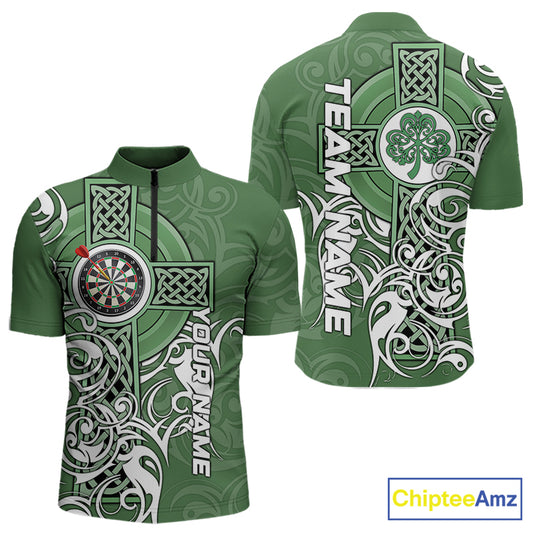 Green Irish Tribal Cross St Patrick's Day Mens Darts shirts Custom Lucky Darts Team Jerseys NQS9553