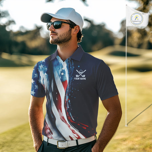 American flag Navy Blue Men golf polo shirts Custom team patriotic golf top for mens NQS9979