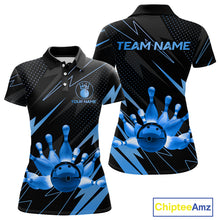 Load image into Gallery viewer, Custom Black and Blue Bowling Polo, Quarter Zip Shirts for Women, Team Bowling League Jersey NQS10892