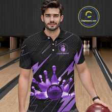 Load image into Gallery viewer, Custom Black and Purple Bowling Polo, Quarter Zip Shirts for Men, Team Bowling League Jersey NQS10894