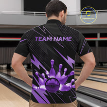 Load image into Gallery viewer, Custom Black and Purple Bowling Polo, Quarter Zip Shirts for Men, Team Bowling League Jersey NQS10894