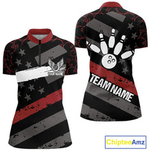 Load image into Gallery viewer, Black American flag Women bowling shirts Custom bowling camo Team Jerseys, gift for Bowlers | Red NQS10895