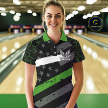 Load image into Gallery viewer, Black American flag Women bowling shirts Custom bowling camo Team Jerseys, gift for Bowlers | Green NQS10896