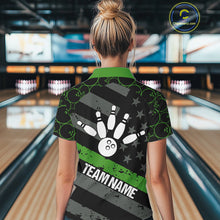Load image into Gallery viewer, Black American flag Women bowling shirts Custom bowling camo Team Jerseys, gift for Bowlers | Green NQS10896