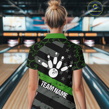 Load image into Gallery viewer, Black American flag Women bowling shirts Custom bowling camo Team Jerseys, gift for Bowlers | Green NQS10896