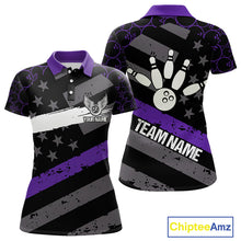 Load image into Gallery viewer, Black American flag Women bowling shirts Custom bowling camo Team Jerseys, gift for Bowlers | Purple NQS10897