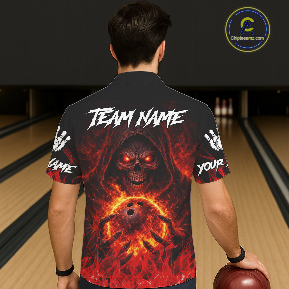 Black And Red Flame Skull Reaper hawaiian bowling shirts, Personalized button up bowling shirts NQS11491