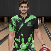 Load image into Gallery viewer, Personalized Black and Green Bowling Polo, Quarter Zip Shirts For Mens Custom Bowling Team Jersey NQS9724