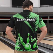 Load image into Gallery viewer, Personalized Black and Green Bowling Polo, Quarter Zip Shirts For Mens Custom Bowling Team Jersey NQS9724