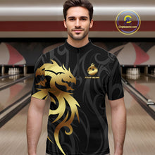Load image into Gallery viewer, Black and Gold Dragon tribal crown Bowling ball Shirts for Men Custom Bowling Team League Jerseys NQS10903