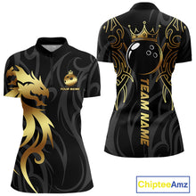 Load image into Gallery viewer, Black and Gold Dragon tribal crown Bowling ball Shirts for Women Custom Bowling Team League Jerseys NQS10903