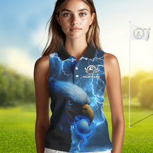 Load image into Gallery viewer, Blue Lightning Thunder Eagle Women Sleeveless Polo Shirt custom ladies golf top, team golf shirts NQS10906