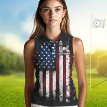Load image into Gallery viewer, Vintage American Flag Eagle Black Golf Sleeveless Polo Shirts Custom Ladies patriotic golf shirts NQS10502