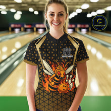Load image into Gallery viewer, Custom Black and Gold Bee Bowling Polo, Quarter Zip Shirts For Women, Bee Bowling Team Bowlers Outfit NQS10911