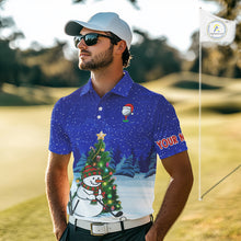Load image into Gallery viewer, Funny Snowman Golf Blue Christmas Golf Polo Shirts For Men custom Christmas golf outfit, golfing gift NQS10912