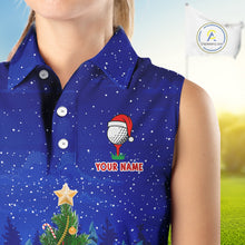 Load image into Gallery viewer, Funny Snowman Golf Blue Christmas Women Sleeveless Polo Shirt custom Christmas golf outfit, golf gift NQS10912